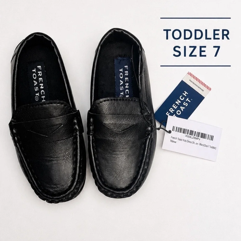 French Toast Black Penny Loafers Toddler Boys Size 7 Black Dress Shoes NWT